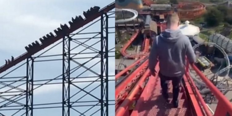 Así bajaron los jóvenes que quedaron estancados en la cima de una montaña rusa